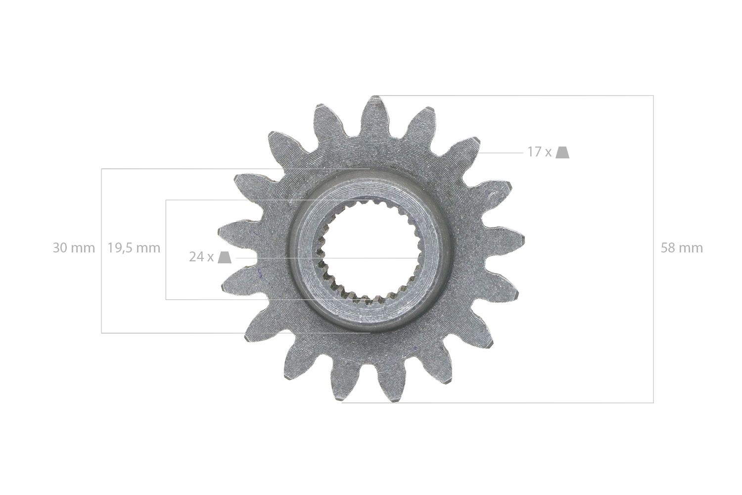 Pignon 17Tx24T Kubota B5000, B5001, B5100, Zen Noh ZB5000, ZB5001, ZB5100,
