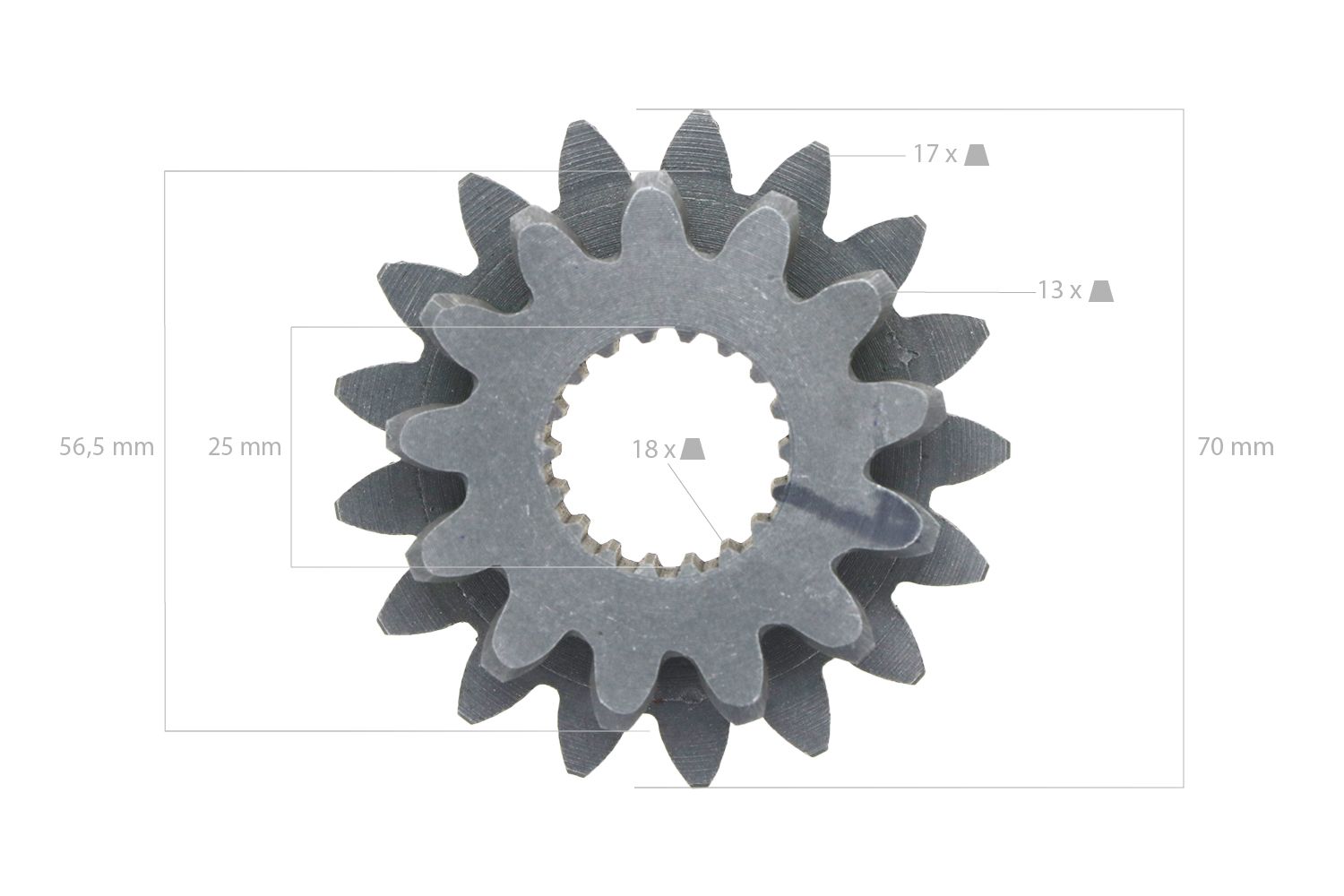 Roue dentée 13T X 17T 18 cannelures Kubota