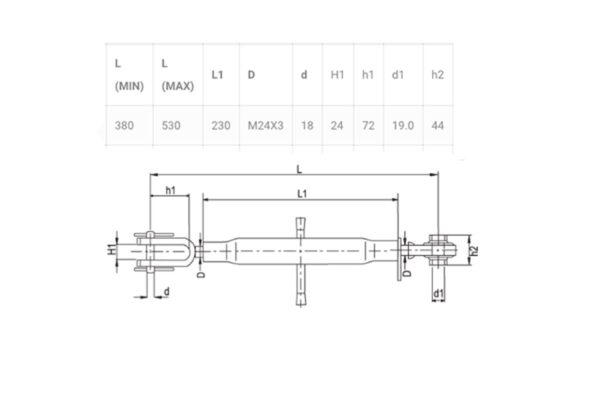 Bras de relevage réglable 220mm, Boule de liaison inférieure 19mm – Image 2