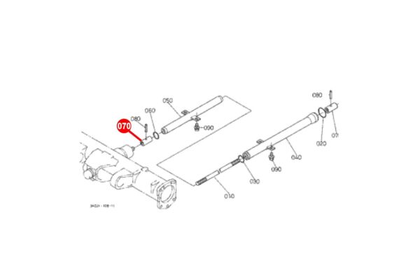 Arbre cannelé + bague (longue) Kubota L48, types L02, types M, types MX – Image 2