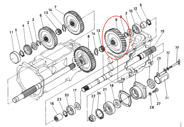 Roue Dentée 1ère vitesse 45T x 26 dents Kubota L1501, L1801, L2201, L2203, Kioti / Daedong L2203, LK2554, – Image 3