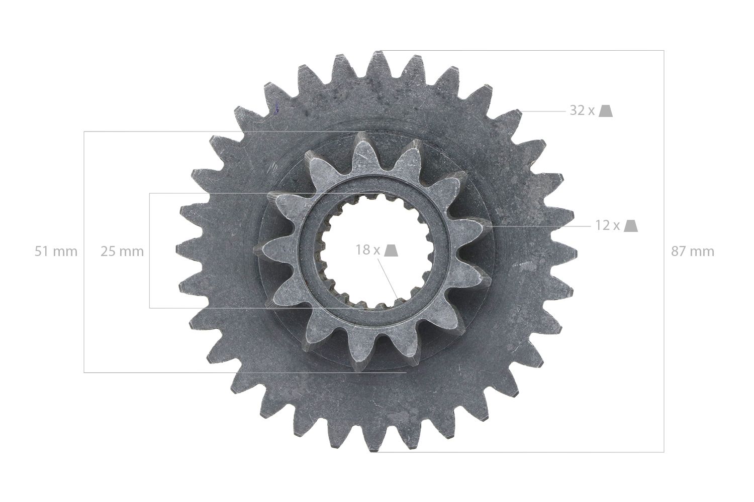 Pignon 13Tx32T 18 cannelures Kubota B1500, B1502,