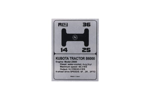 Kubota B6000 Plaque signalétique en aluminium Engels