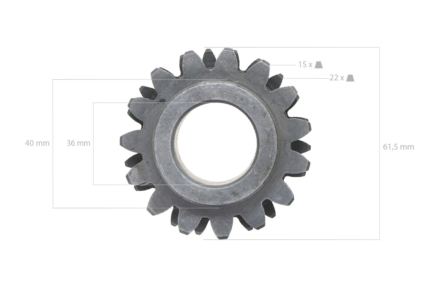 Roue dentée 22DX15D Kubota B40, B1200, B1400, B1402