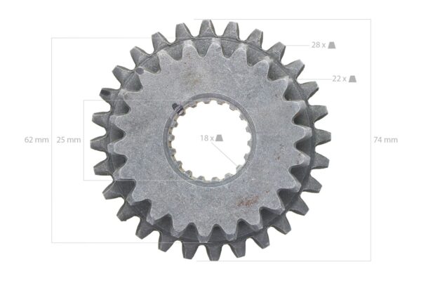 Roue dentée Kubota 22TX28T 18 splines