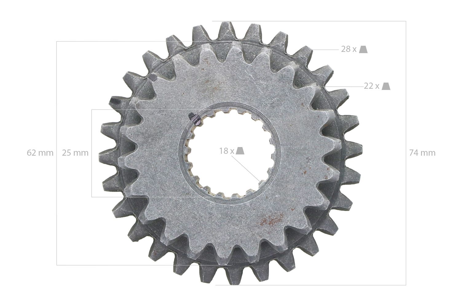 Roue dentée Kubota 22TX28T 18 splines