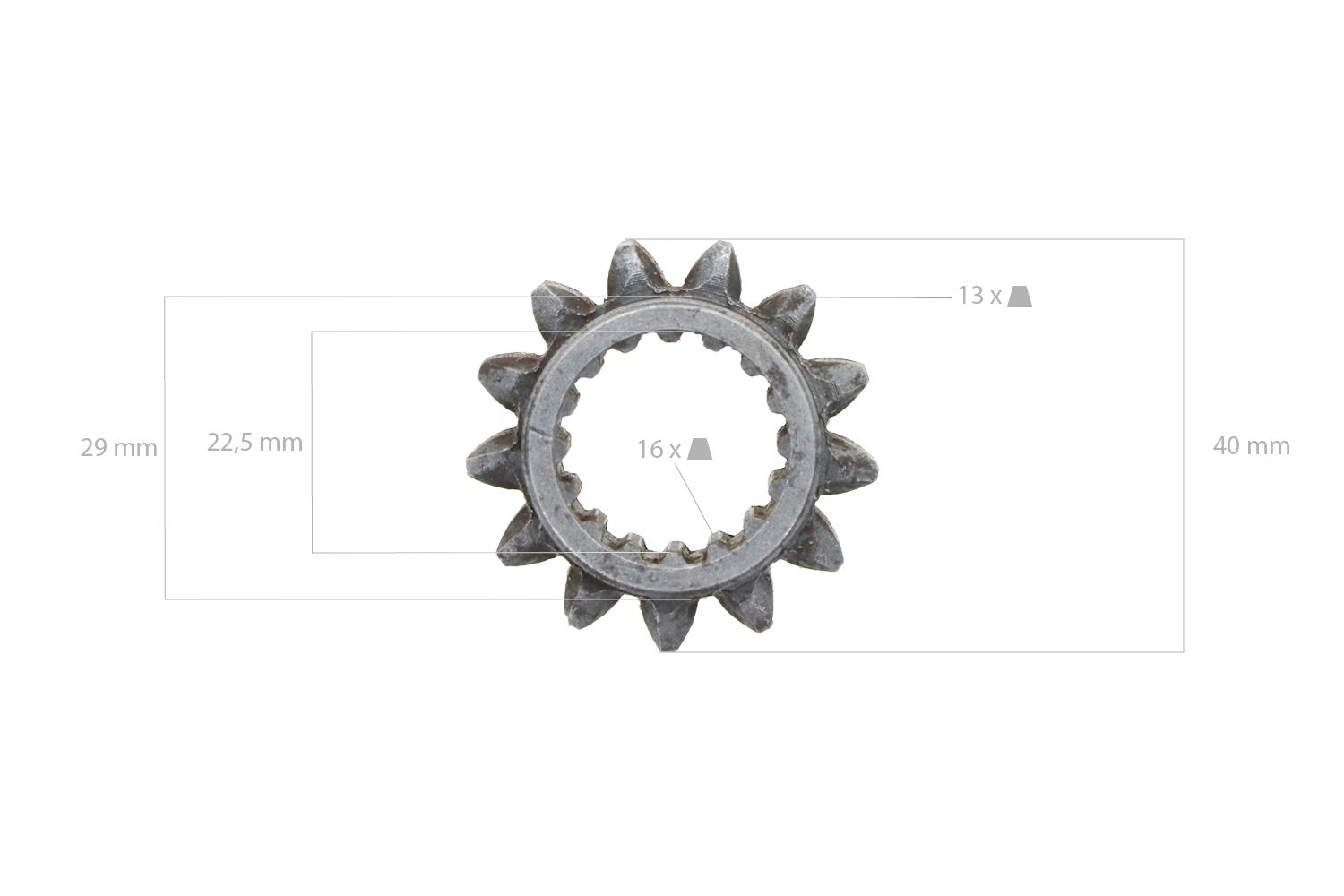 Roue dentée 13TX16T Kubota B1200, B1400, B1402, B1-14, B1-15, B40