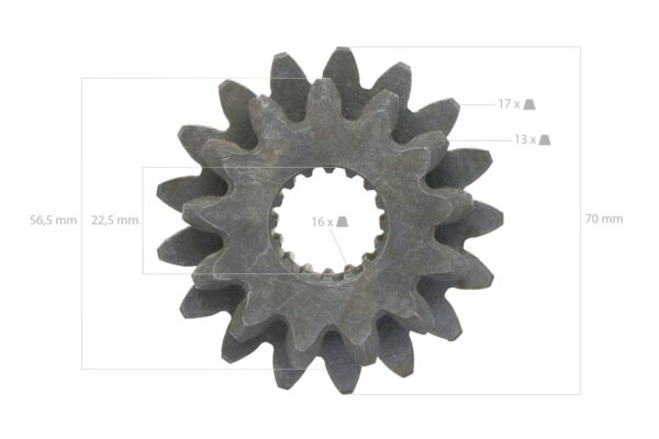 Roue dentée 13TX17T 16 Splines Kubota Pont Arrière B1200, B1400