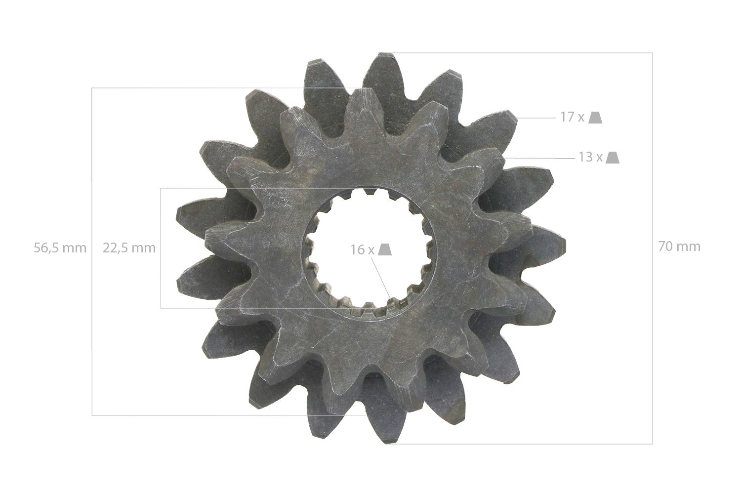 Roue dentée 13TX17T 16 Splines Kubota Pont Arrière B1200, B1400