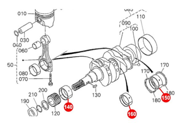 Jeu de roulements de vilebrequin STD Kubota Z400, Z402, Z482, Aixam, – Image 3