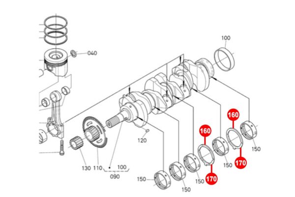 Jeu de roulements axiaux vilebrequin STD Kubota V3300, V3300T, V3600, V3800, – Image 2