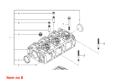 Goujon de culasse Iseki /Isuzu E3CD, E3CE, E3CF, E3CG, E4CG, E262, E269, E374, E383, E393, E3100, E3112, Massey Ferguson, Mitsubishi,