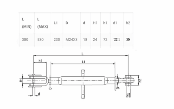 Bras de relevage réglable 220mm, boule de liaison inférieure 22mm – Image 2