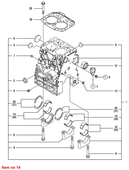Kit de roulement principal STD Yanmar 2TNV70, Komatsu 2D70E, Isuzu 2CA1,
