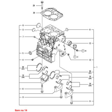 Kit de roulement principal STD Yanmar 2TNV70, Komatsu 2D70E, Isuzu 2CA1, 